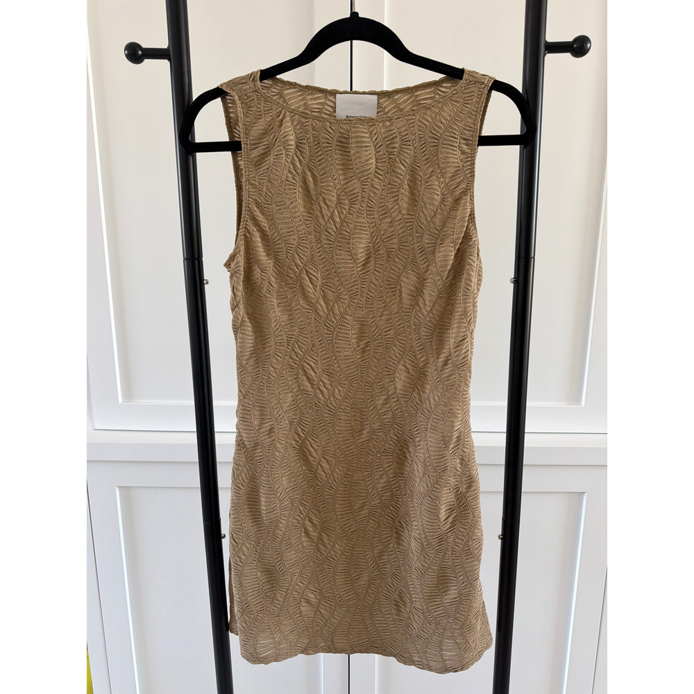 Reformation Nataly Textured Mini Dress in Tan - Picture 2 of 4
